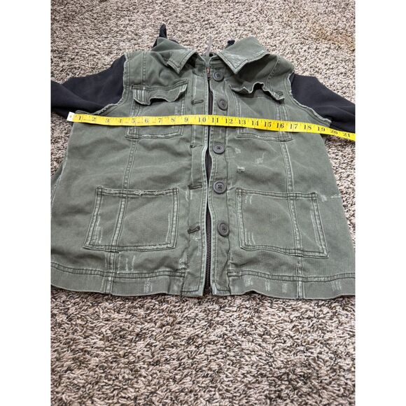 Free People Distressed Hooded Twill Utility Jacket Sz M Army Green Cargo Skater - Picture 10 of 12